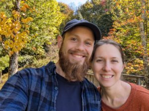 Chris and Emmelyn hiking in North Carolina in the fall